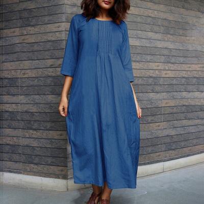 Long-sleeved Age-reducing Fashion Crew-neck Casual Pocket Dress