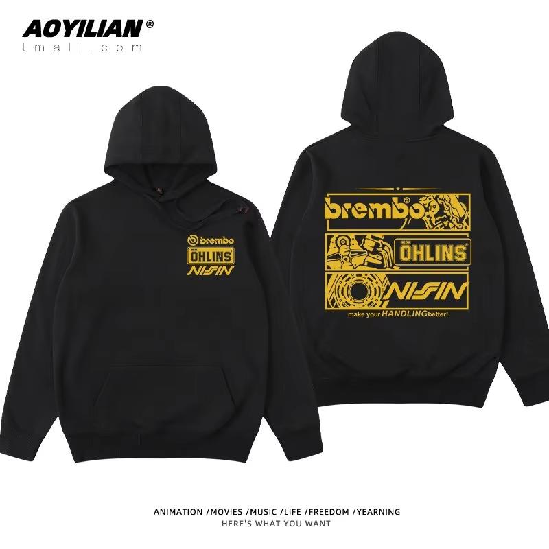 Autumn Winter Men Suspension Car Motorcycle Sport Racing Ohlins Shock Hoodies Long Sleeves Thermal Sweatshirt Ladies Unisex