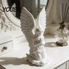 Delicate Wing Angel Decoration 3D Printed Kneeling Statue, Praying Cupid Figurine with Wings, Compact Bookshelf Matte White Desktop Ornament for