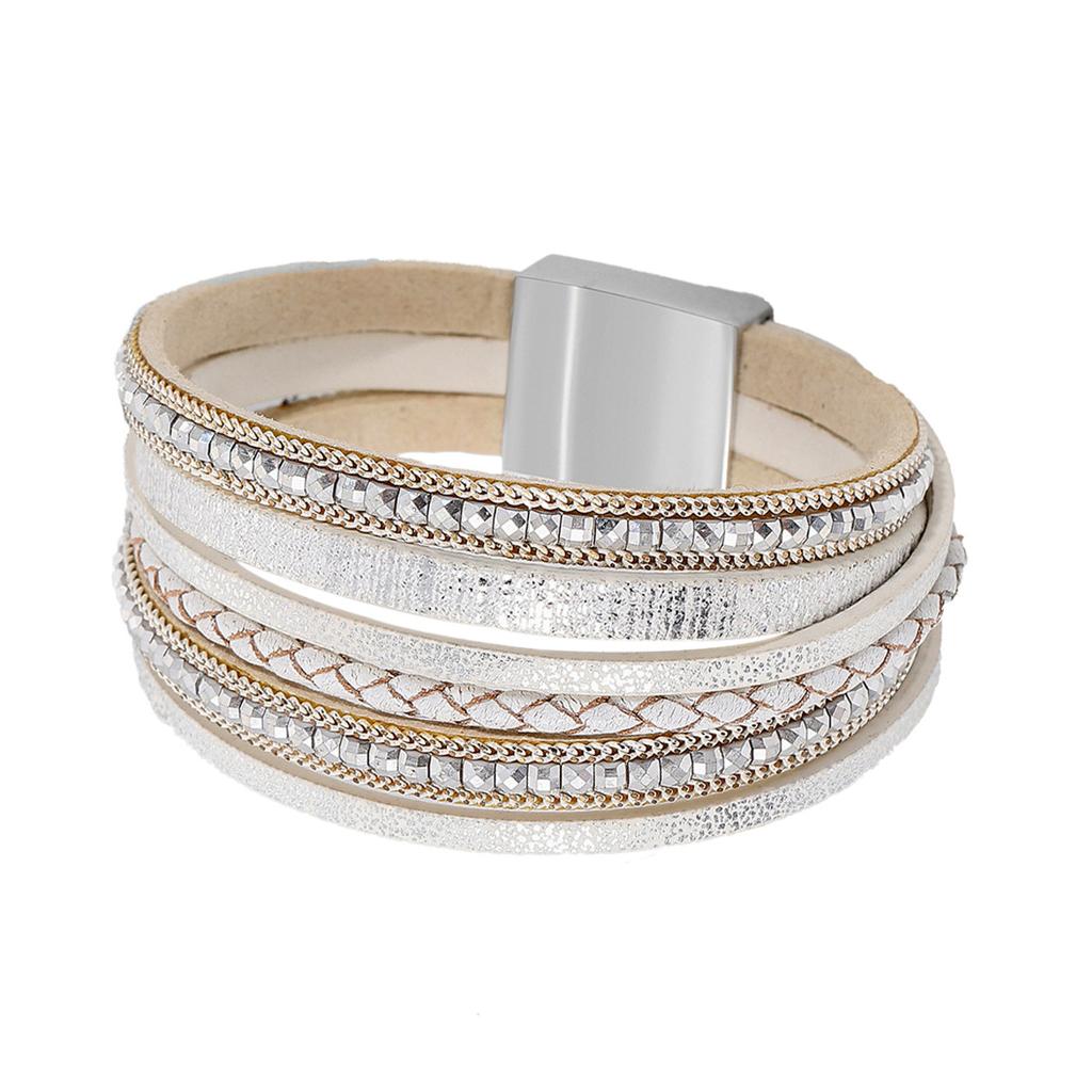 Bracelet en Cuir Multicouche Vente Chaude Style Bohème Cuir Tressé Fermoir Magnétique Bracelet de Poignet Bijoux Bracelet de Poignet Mode