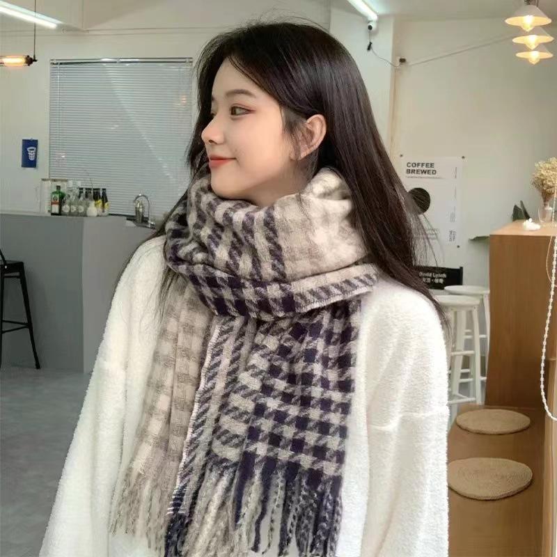 Tonglu Scarf Women's Houndstooth Shawl Dual-purpose Korean Version Versatile Warm New Winter Senior Student Scarf