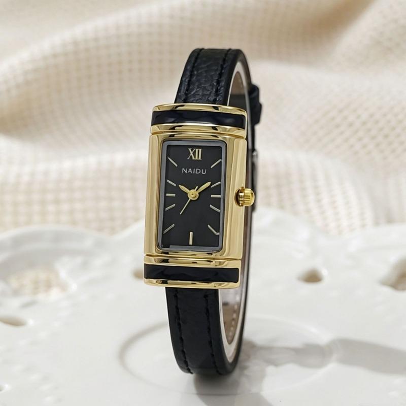 New Women Watch H Rectangular Dial Luxury Gift Wristwatch Fashion Leather Strap Lock Shaped Watch