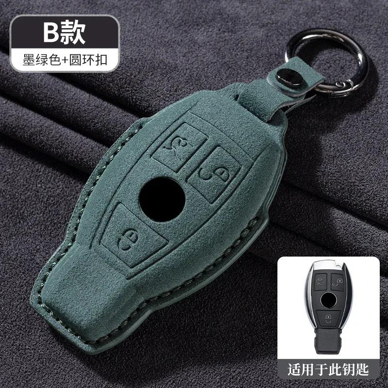 Leather Car Remote Key Case Cover For Mercedes Benz A C E S G Class GLC CLE CLA GLB GLS W177 W205 W213 W222 X167 AMG Keychain