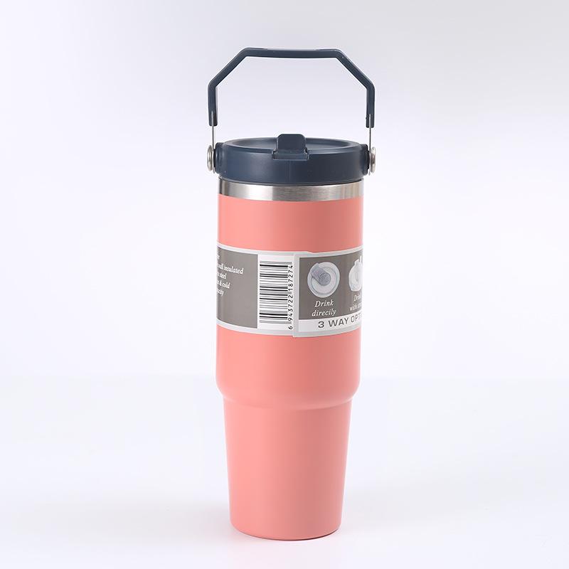 30oz Stainless Steel Tumbler with Handle, 304 Car Cup Holder Friendly, Double Wall Vacuum Insulated Hot Cold Travel Mug, Portable Iced Coffee Cup