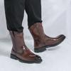 Men’s Western Cowboy Boots Pointed Toe Motorcycle Boots Black Brown Casual Retro Dress Zipper Leather Men’s Shoes Plus Size