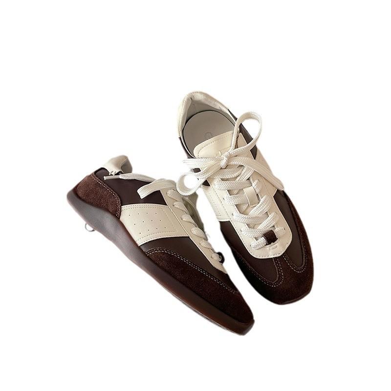 2025 New Maillard Color Matching Retro Ballet Training Shoes Soft Sole Niche Casual Lace-up Sports Women's Shoes