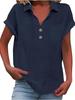 European Women's Cotton Linen Short Sleeve Lapel Button Shirt