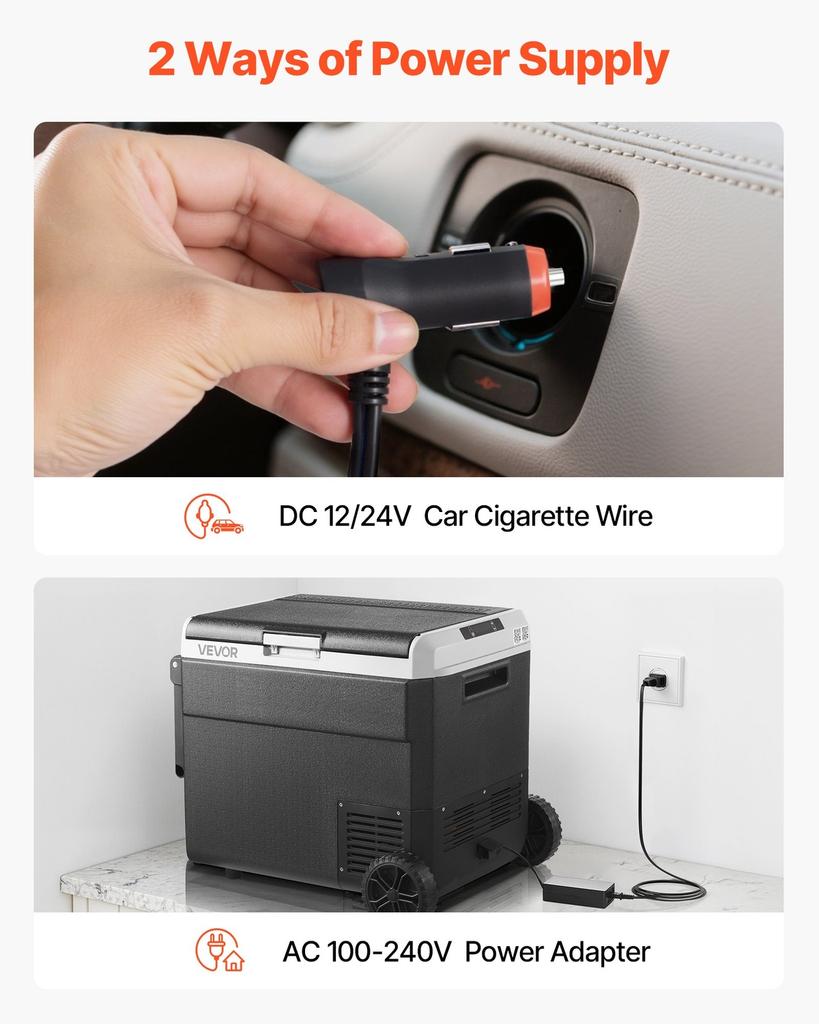 12 Volt Car Refrigerator, 60L Car Fridge, Portable Electric Cooler with Wheels and Handle, -20 to 20, 12/24V DC and 100- 240V AC Compressor Freezer
