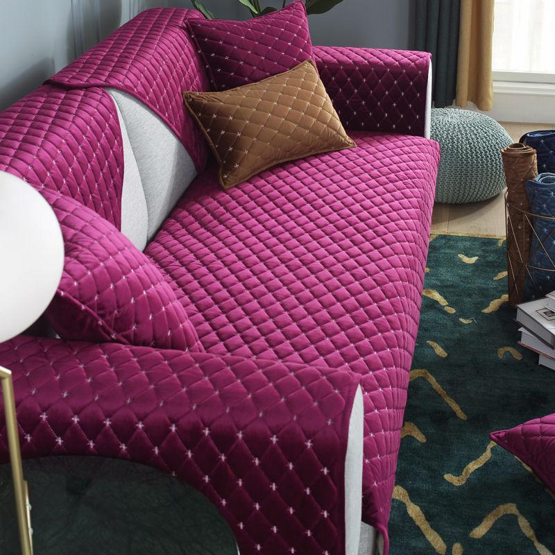 Tlustý prošívaný plyšový potah na pohovku Jednobarevný Elegantní luxusní sametová pohovka Ručník Vyšívací Potah na pohovku do obývacího pokoje