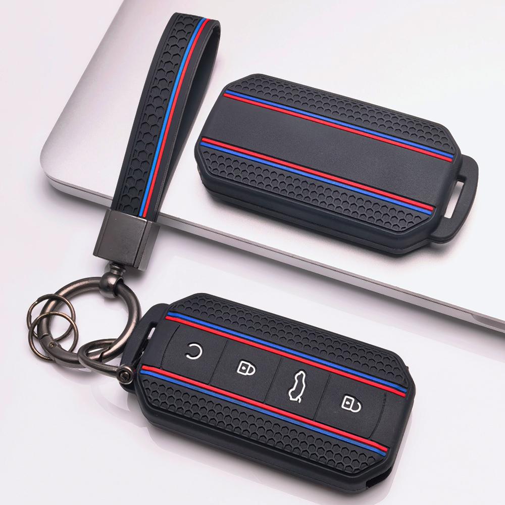 Key Fob Cover for Chery Omoda C7 Jaecoo J7 J5 with Keychain Non Slip Ergonomic Soft Key Shell for 4 Button Chery Car Key Anti-Scratch Surface