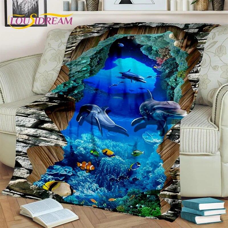Cartoon Underwater World 3D Seabed Illusion Blanket,soft Throw Blanket for Home Bedroom Bed Sofa Picnic Office Cover Blanket Kid