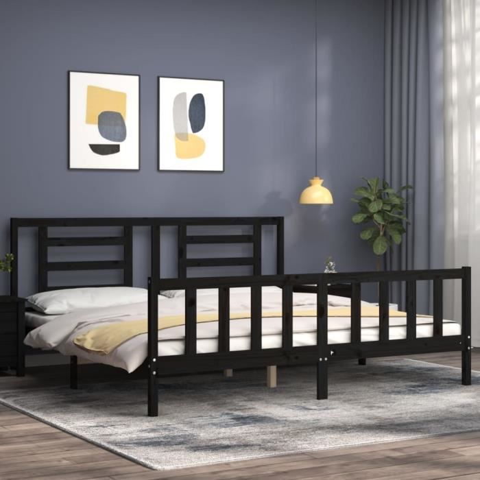 VidaXL Cadre de lit avec tête de lit noir 200x200 cm bois massif 3192905