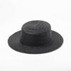 European, American Spring and Summer New Simple Light Board Black Straw Grass Flat Top Top Hat Sunscreen Sunshade Travel Flat Top Straw Hat