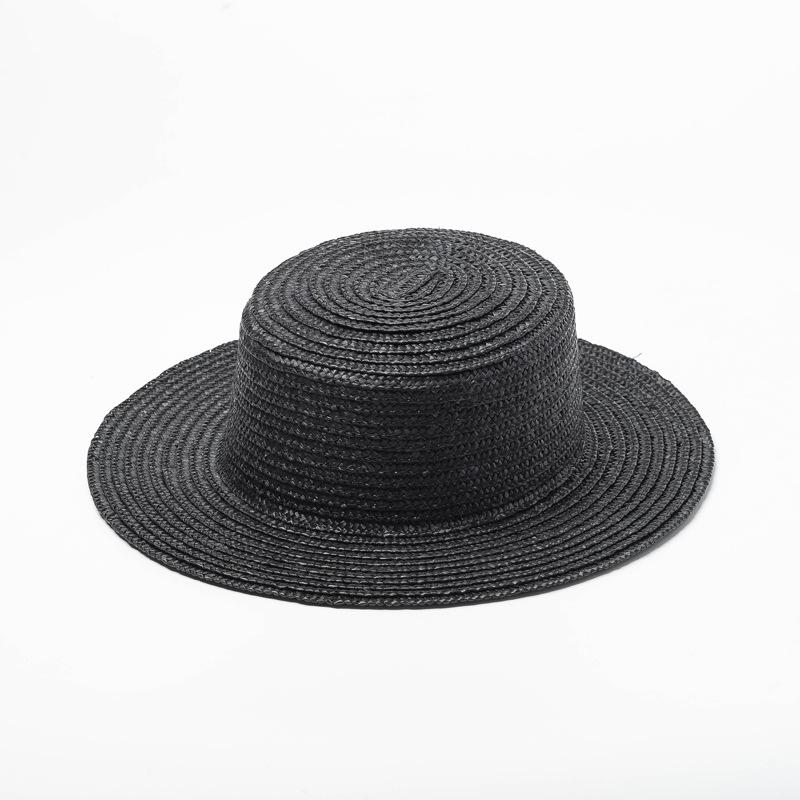 European, American Spring and Summer New Simple Light Board Black Straw Grass Flat Top Top Hat Sunscreen Sunshade Travel Flat Top Straw Hat