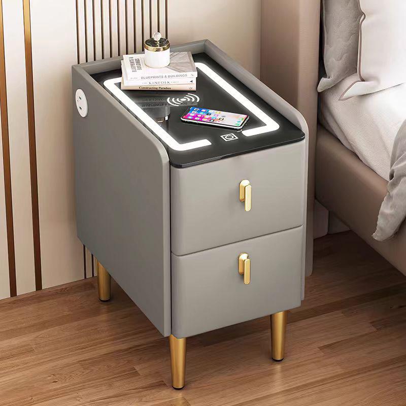 Luxury Narrow Bedside Table with Wireless Charging and Multi-functional Storage
