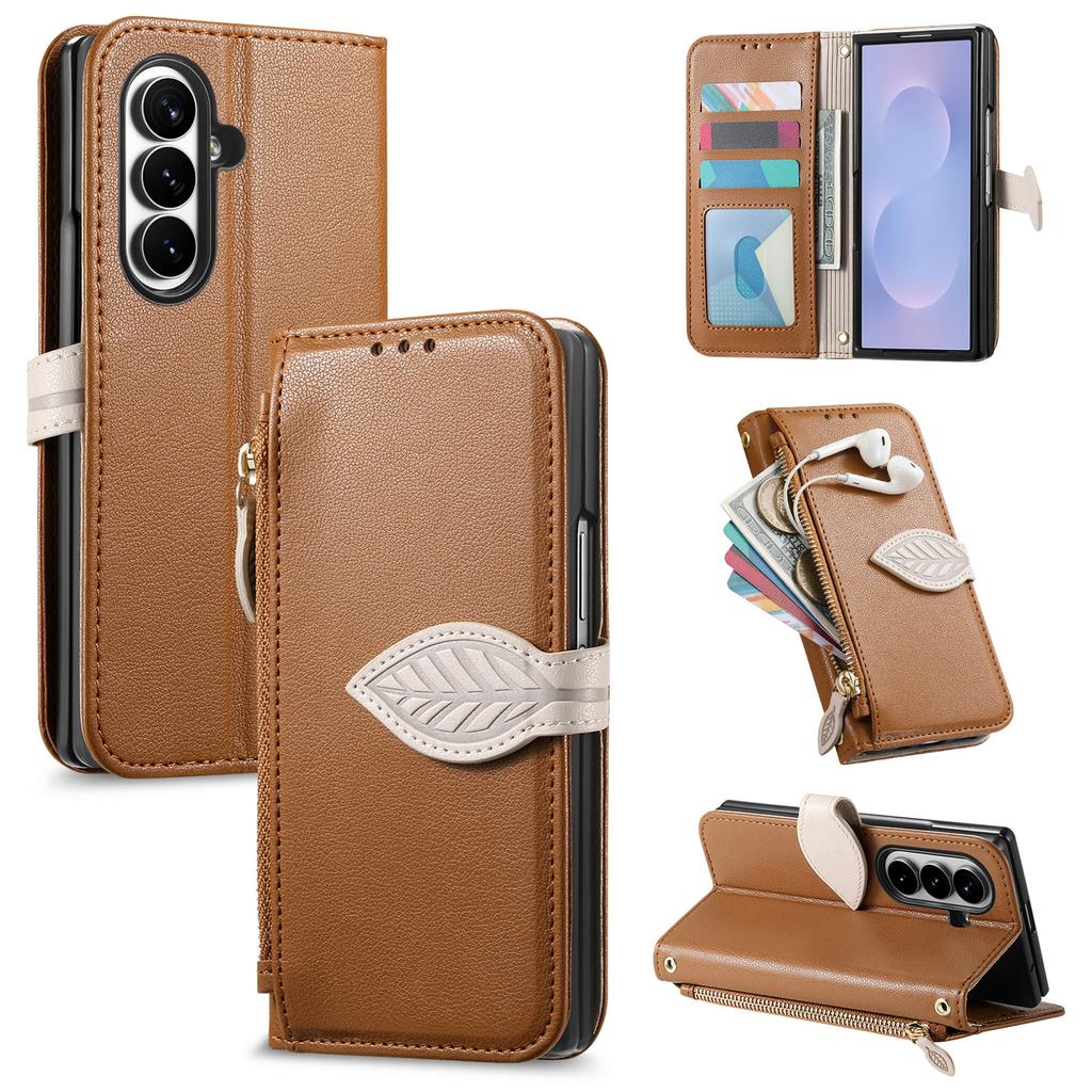 Fashion Zipper Flip Cards Solt Wallet Leather Case for Samsung Galaxy Z Fold 8 Ultra Shockproof Comfortable Grip Stand Cover