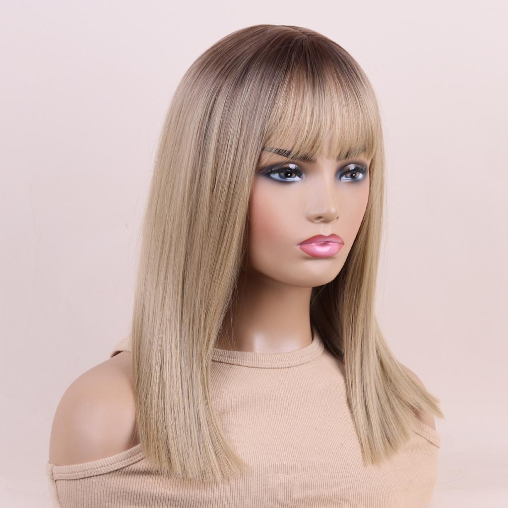 Synthetic Blond Brown White Red Wigs With Bangs Short Straight Wigs for Women Daily Cosplay Natural Hair Wig Heat Resistant Fiber