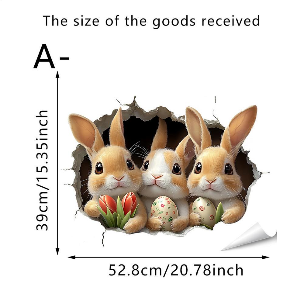 3D Hole Breaking Easter Bunny Sticker Cute PVC Self-Adhesive Ripped Easter Bunny Decals Easter Toilet Seat Wall Window Sticker