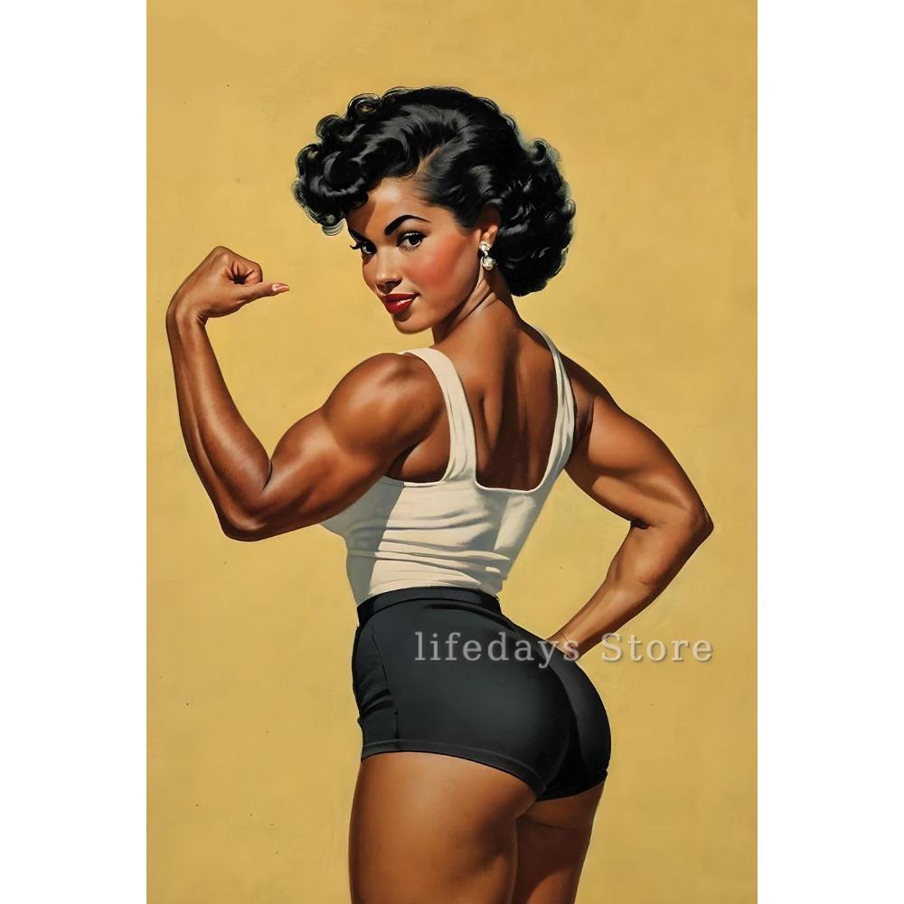 Poster and Print Canvas Painting Body Building Weightlifting Wall Art Picture for Gym Room Decor Retro Girl Exercise Fitness