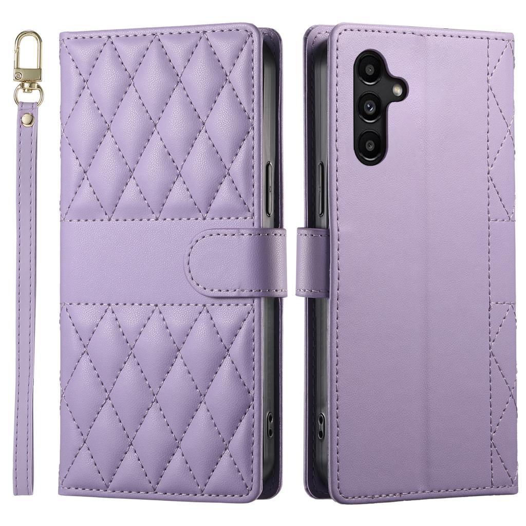 For Samsung Galaxy A15 5G/4G Case Rhombus Stitching Wallet Stand Leather Phone Cover with Long/Short Strap
