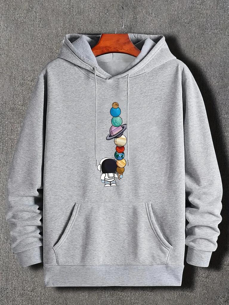 Planet Ice Cream Print, Fashionable Hip-hop Autumn Winter Hooded Sweatshirt, Comfortable and Versatile Casual, Unisex Clothing