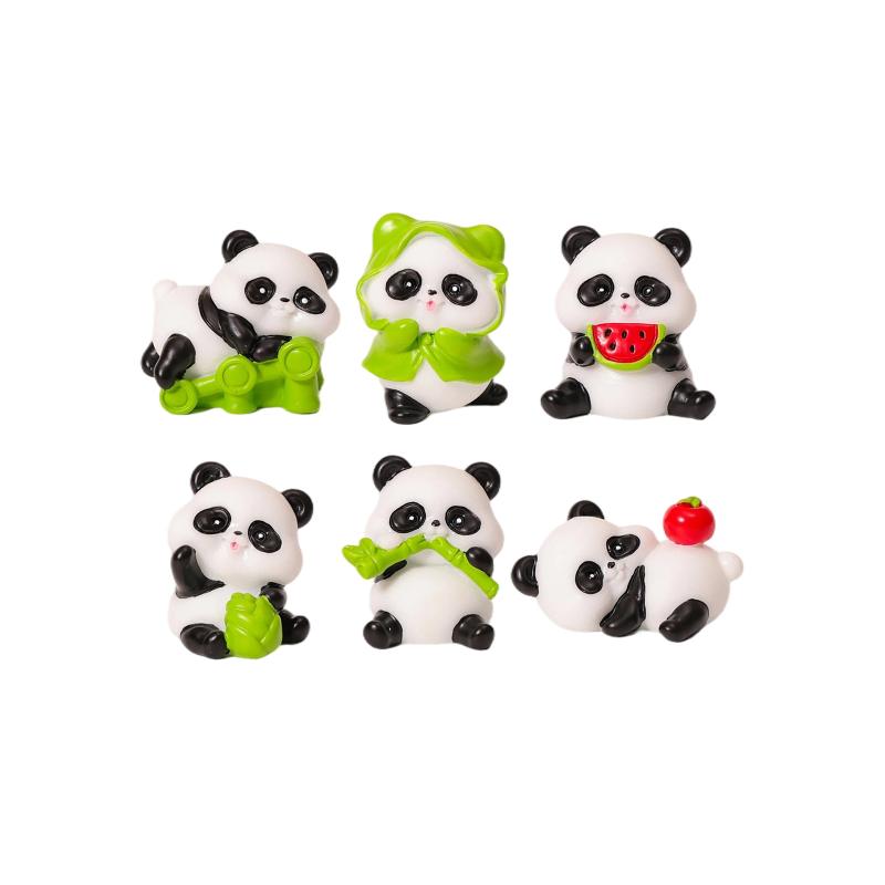 6PCS Mini Panda Figurines Ideal for Adding Charm to Dollhouse and Terrarium Decor