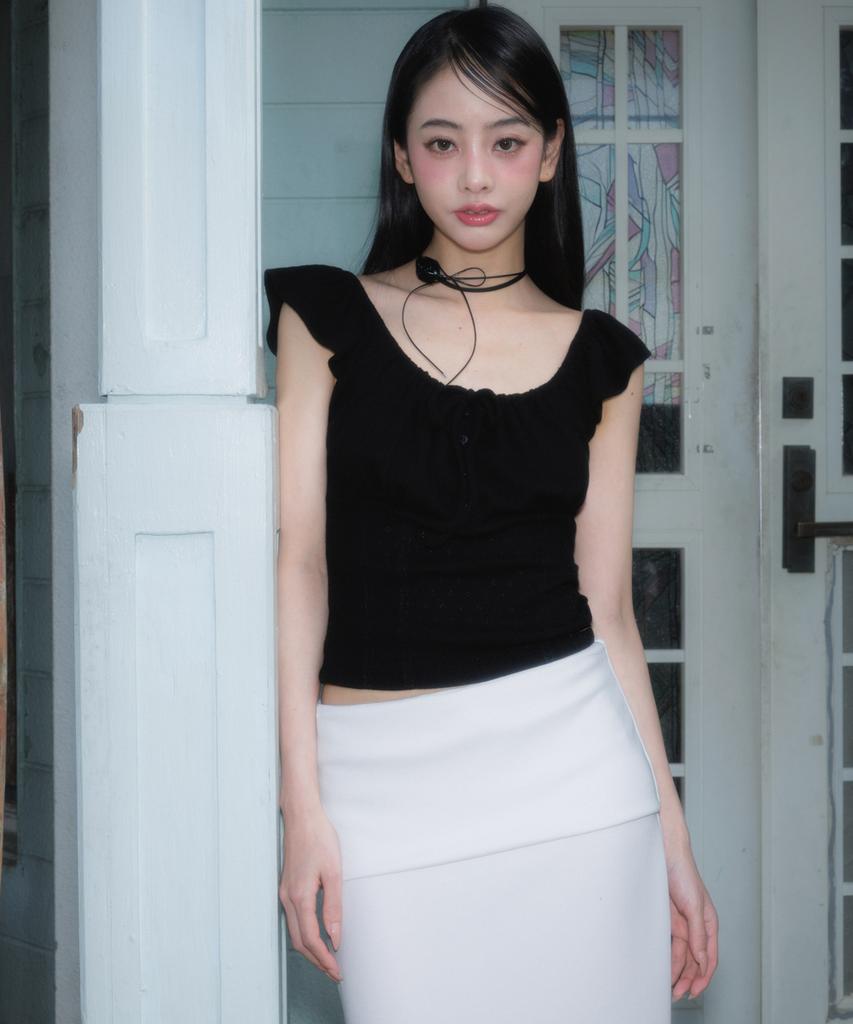 Rose Franz Folding Waist Maxi Long Skirt [Ivory]
