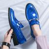 New Designer Pointed Gold Silver Blue Wedding Metal Button Formal Leather Shoes For Men Casual Loafers Homecoming Dress Footwear