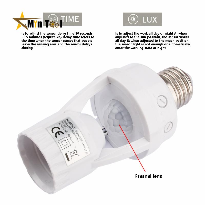 AC100-240V PIR Motion Sensor E27 Socket Converter Lamp Base Intelligent Switch Light Bulb Holder Infrared Sensor Switch