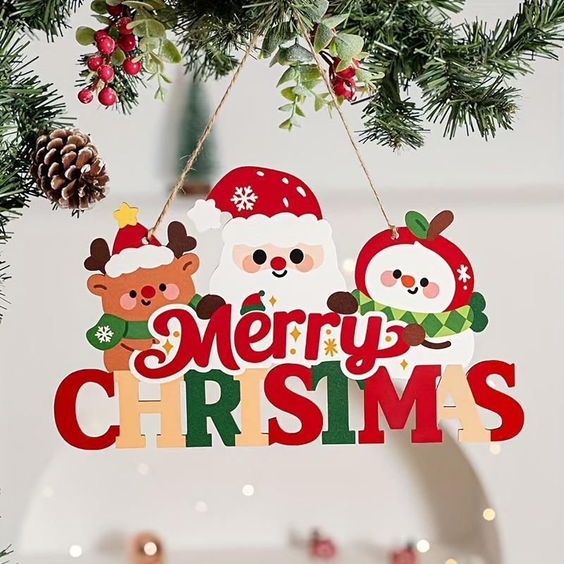 2D Decoration Featuring Santa Claus with A 'Merry Christmas' Sign A Wooden Holiday Ornament Suitable for Indoor/Outdoor Christmas Parties Hook Design