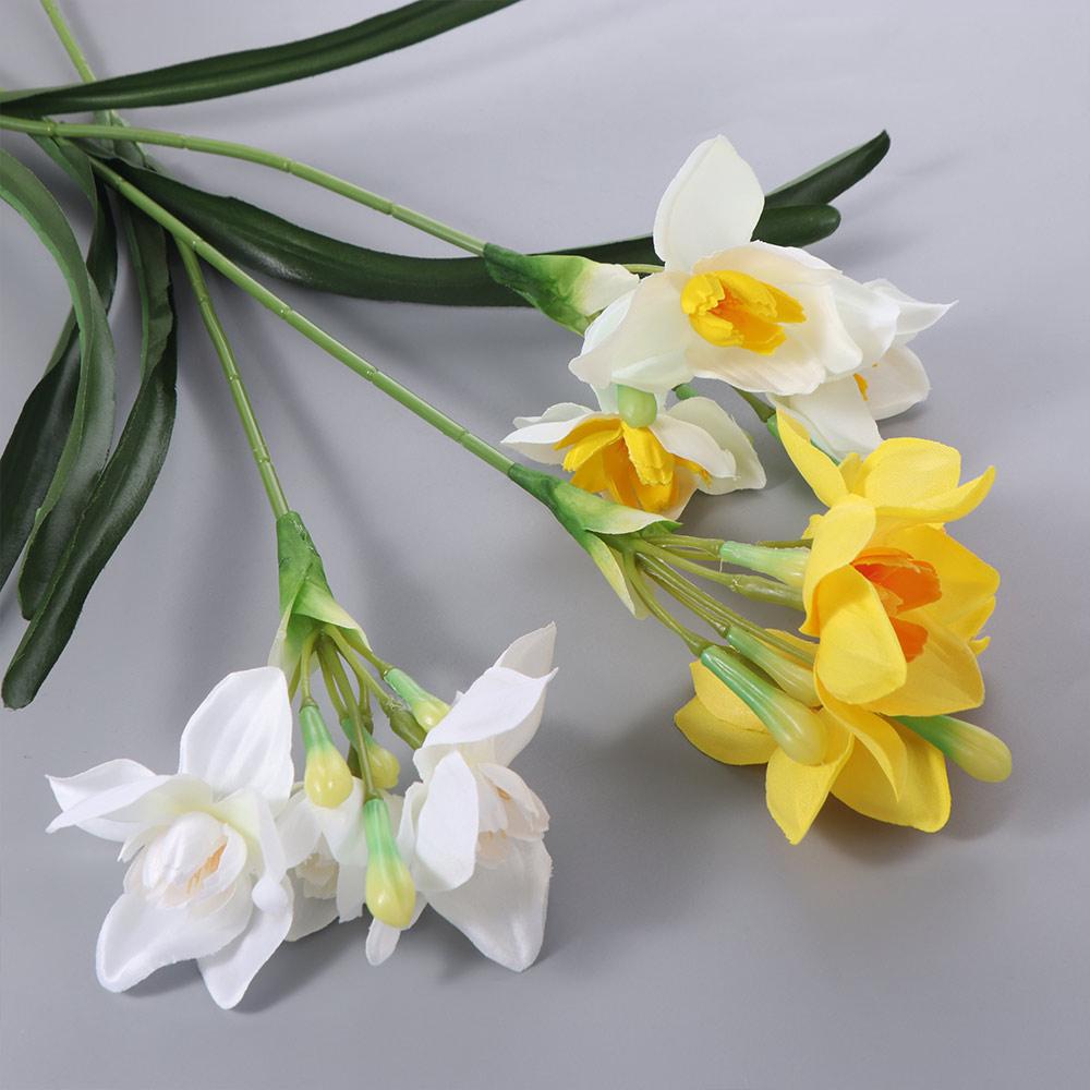 Silk Flowers Fake Daffodil Flower Lifelike Artificial Bouquet Home Decoration