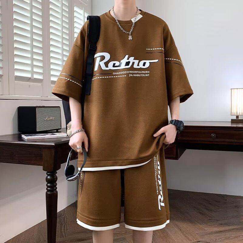 Men's Hong Kong Style Summer Casual Short Sleeve & Shorts Set