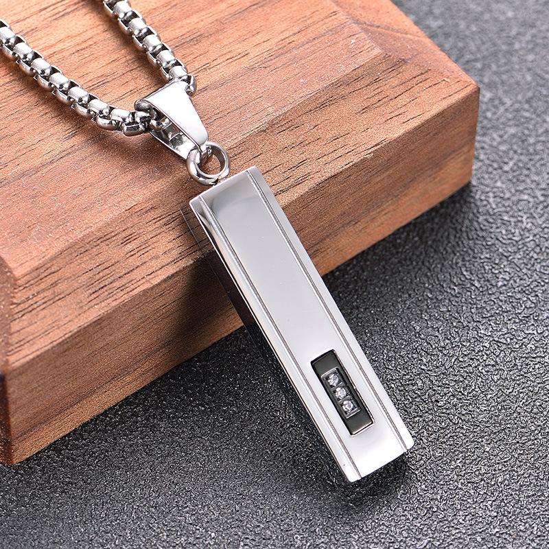 Simple Rectangular Glossy Wishing Pillar Necklace Laser Engraving Couple Pendant for Women
