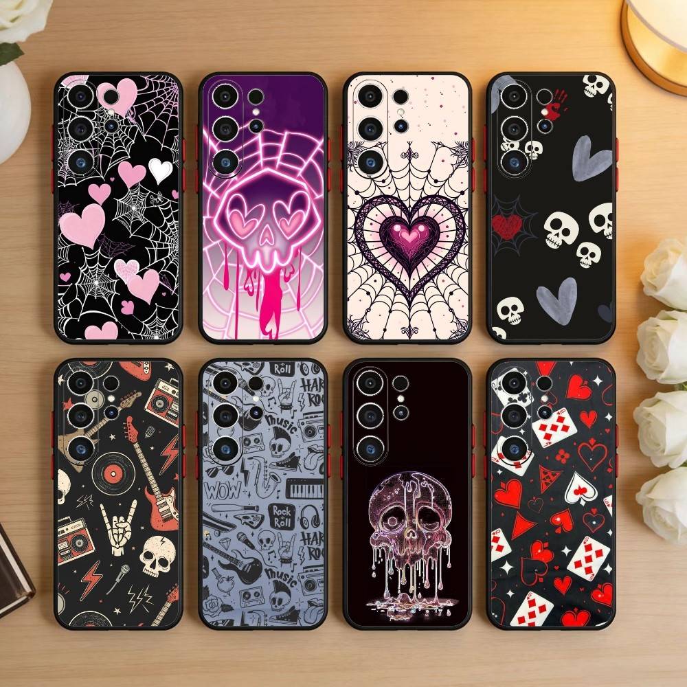 Gothic Dark Sweetheart Phone Case For Samsung S26,S25,S24,S23,S22,S21,S20,Ultra,Plus,FE Black Soft Cover