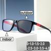 Photochromic Myopia Glasses for Men Women Sports Anti-blue Light Near Sight Eyewear Color Changing Black Red Frame Eyeglasses
