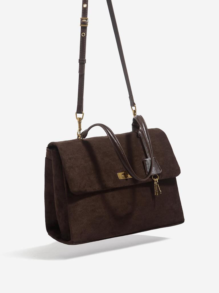 Suede Messenger Tote: Large Commuter Crossbody Handbag for Laptops
