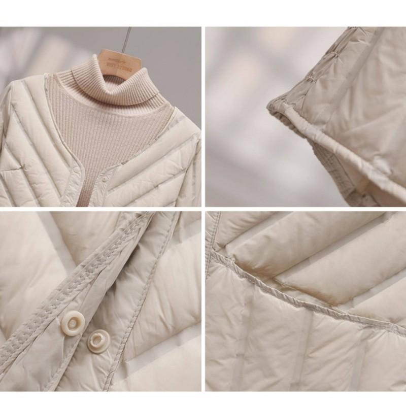 Womens Lightweight 90% Duck Down Puffer Jacket Short V-Neck Slim Fit Winter 2025