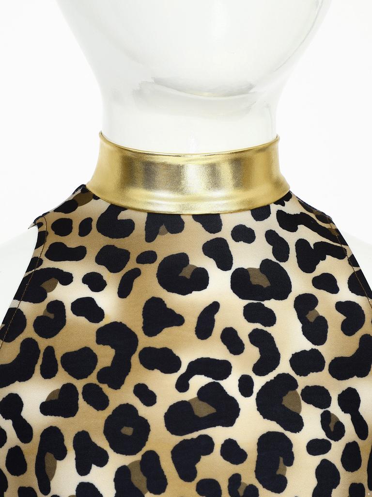 Girls Prehistoric Costume Leopard Print Dress with Built-in Briefs & Oversleeves Metallic Gloss for Performance