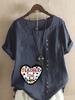 Women's Fashion Love Letter Print Shot Sleeve T-shirt Loose Cotton Shirt Casual Loose Summer Blouse Tops Plus Size