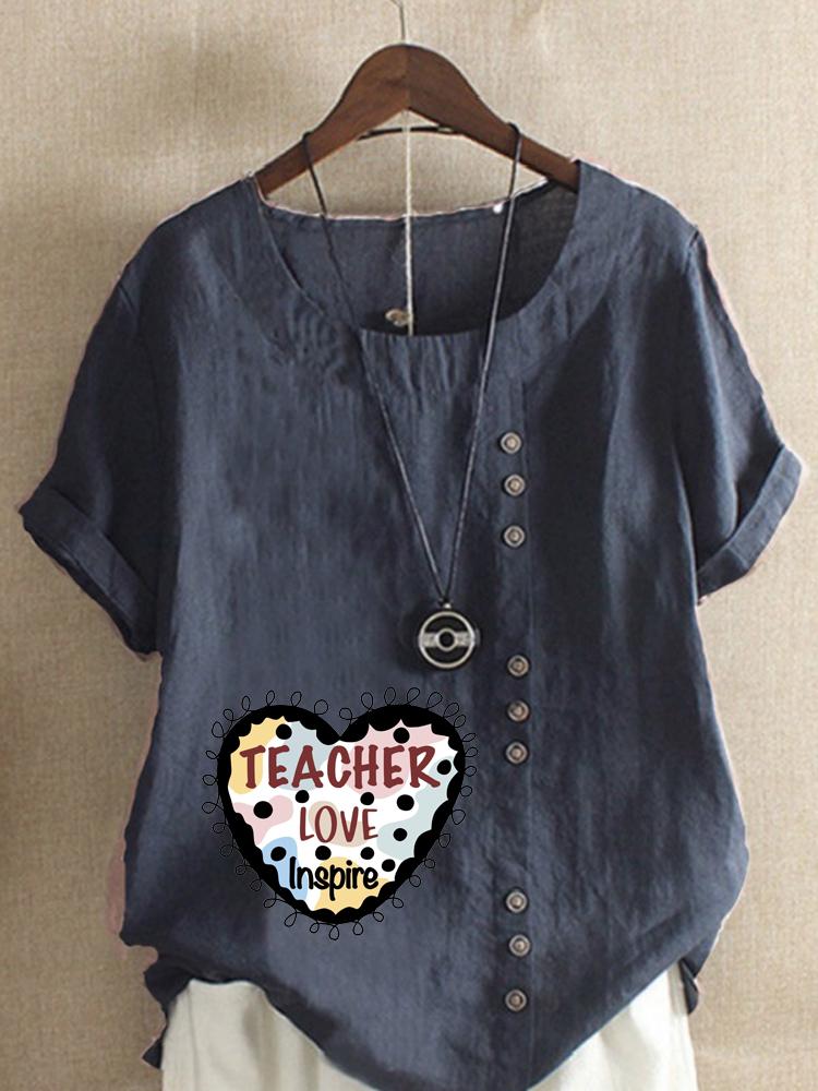 Women's Fashion Love Letter Print Shot Sleeve T-shirt Loose Cotton Shirt Casual Loose Summer Blouse Tops Plus Size