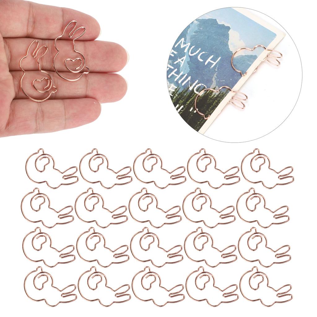 20Pcs Paper Clip Gold Rabbit Shape Animal SpecialShaped Office Document Cute Pin