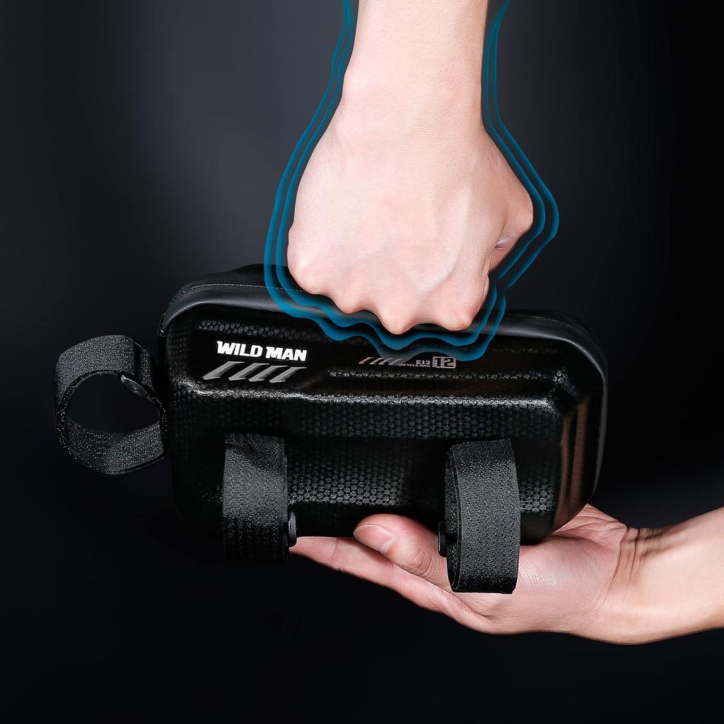 WILD MAN 1L Vodotěsná brašna na rám kola s dotykovou obrazovkou na přední trubce, Ideální pro horská a silniční kola a MTB cyklistiku (E12, Černá)