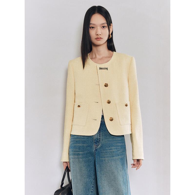 PEACEBIRD Women's Round Neck Short Jacket