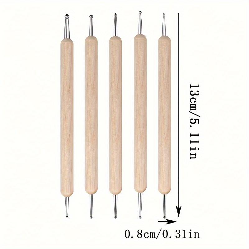 5pcs Double-Headed Nail Art Dotting Brush, Imprint Dotting Pen, Dual-Use Dotting Pen, Carving Pen, Wooden Stick Tool, Press-On Pen