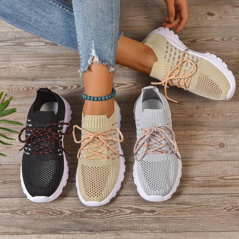 New Breathable Lace-up Low-top Single Shoes for Women, Large-sized Thick-soled Sports Board Shoes