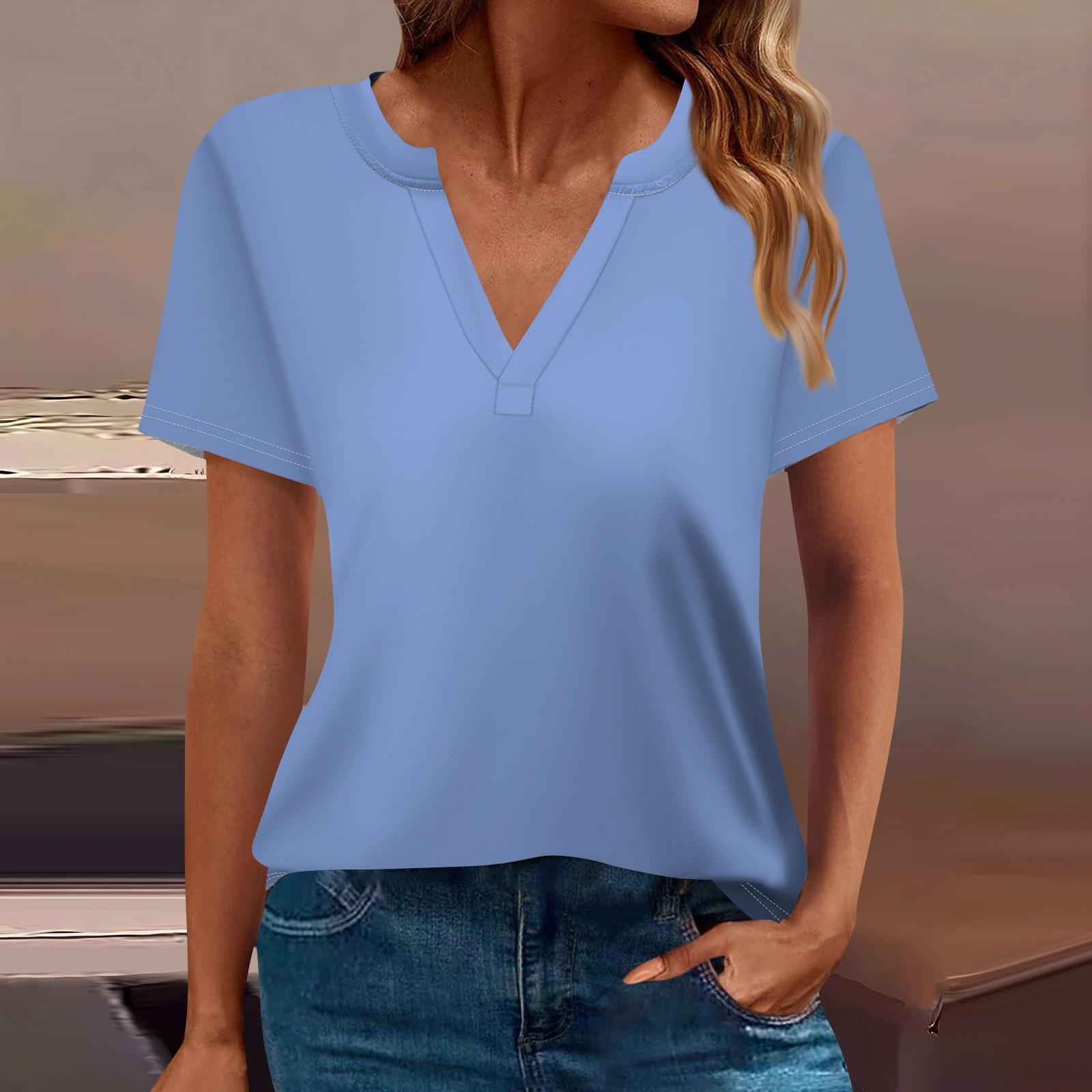 Жен. Футболка Футболка Сплошной цвет С короткими рукавами Повседневные Выходные Мода — фото 14