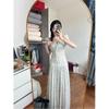 Retro polka dot design fairy skirt summer new temperament age-reducing neck dress pure desire gentle long dress woman