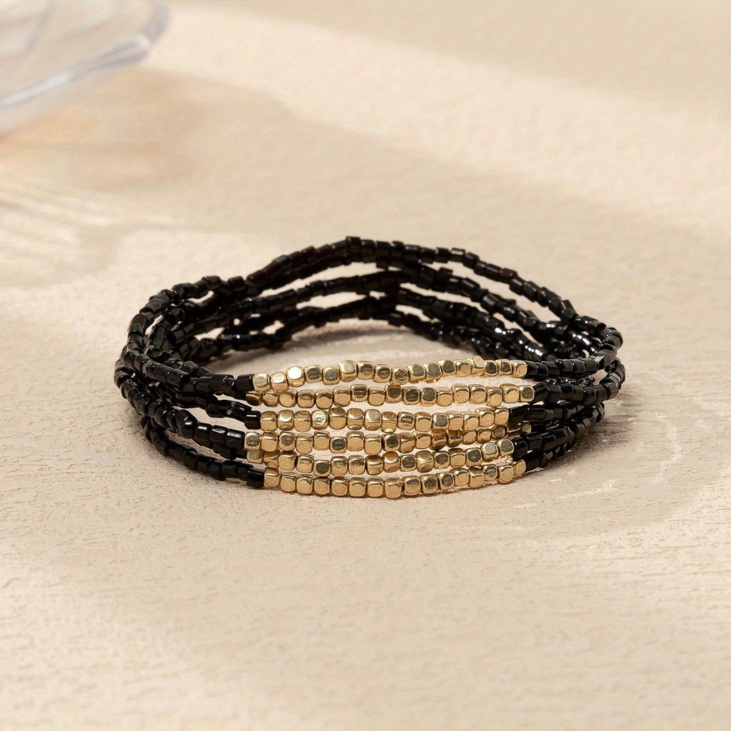 6 Stück/Set Bohemian Gestapeltes Perlenarmband Set Mehrfarbig Reiskorn Urlaubsstil Handketten Schmuck Kleines Geschenk Goldener Platz