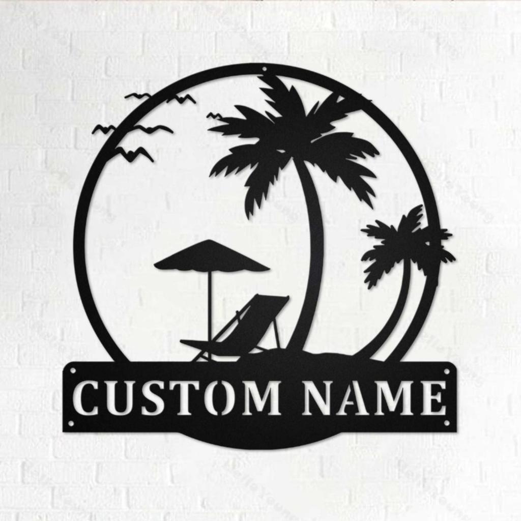 Customizable Beach Metal Sign Silhouette Surname Decor Hot Sale for Porch Garden Home Restaurant Party