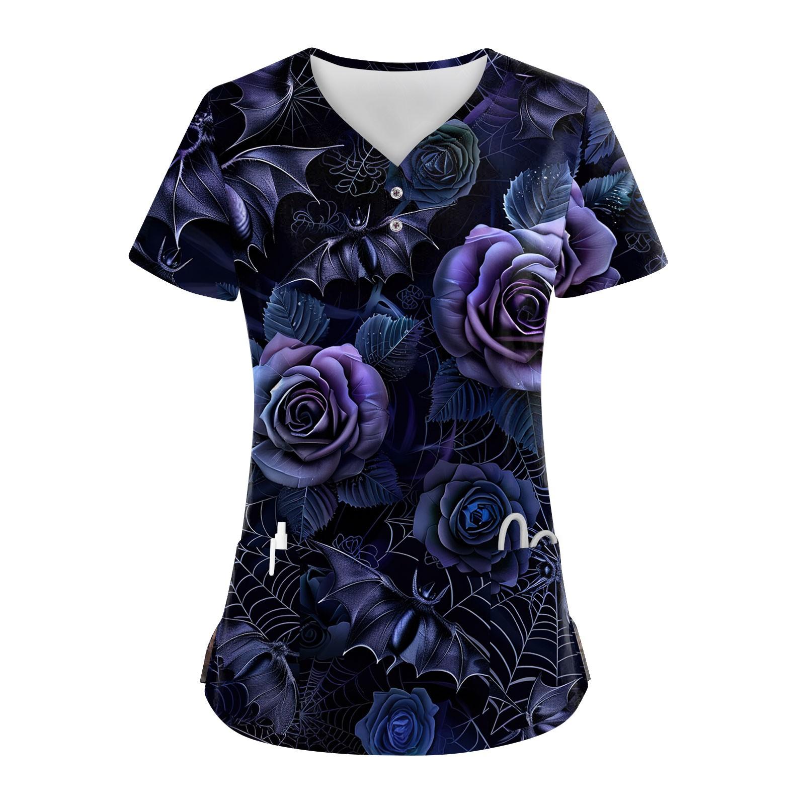 Женские модные повседневные топы с V-образным вырезом на пуговицах и принтом на Хэллоуин — фото 9